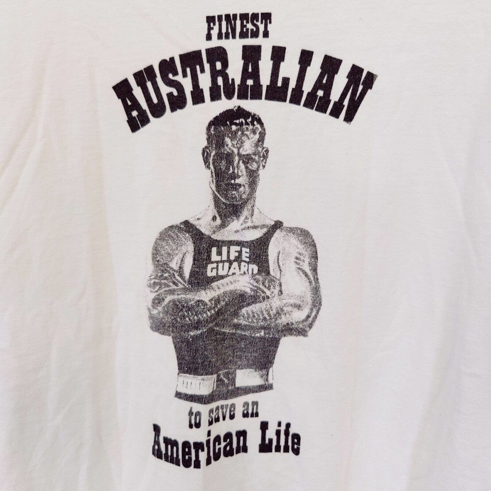 Finest Australian Save American Life Guard Single Stitch XL Shirt paper thin vtg